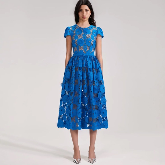 Self Portrait blue midi lace dress US2 - Picture 1 of 2